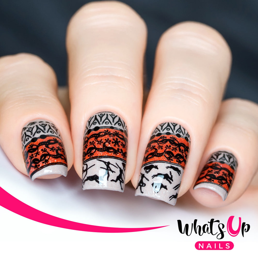 Africa themed nail art design, Tribal patterns and hunters