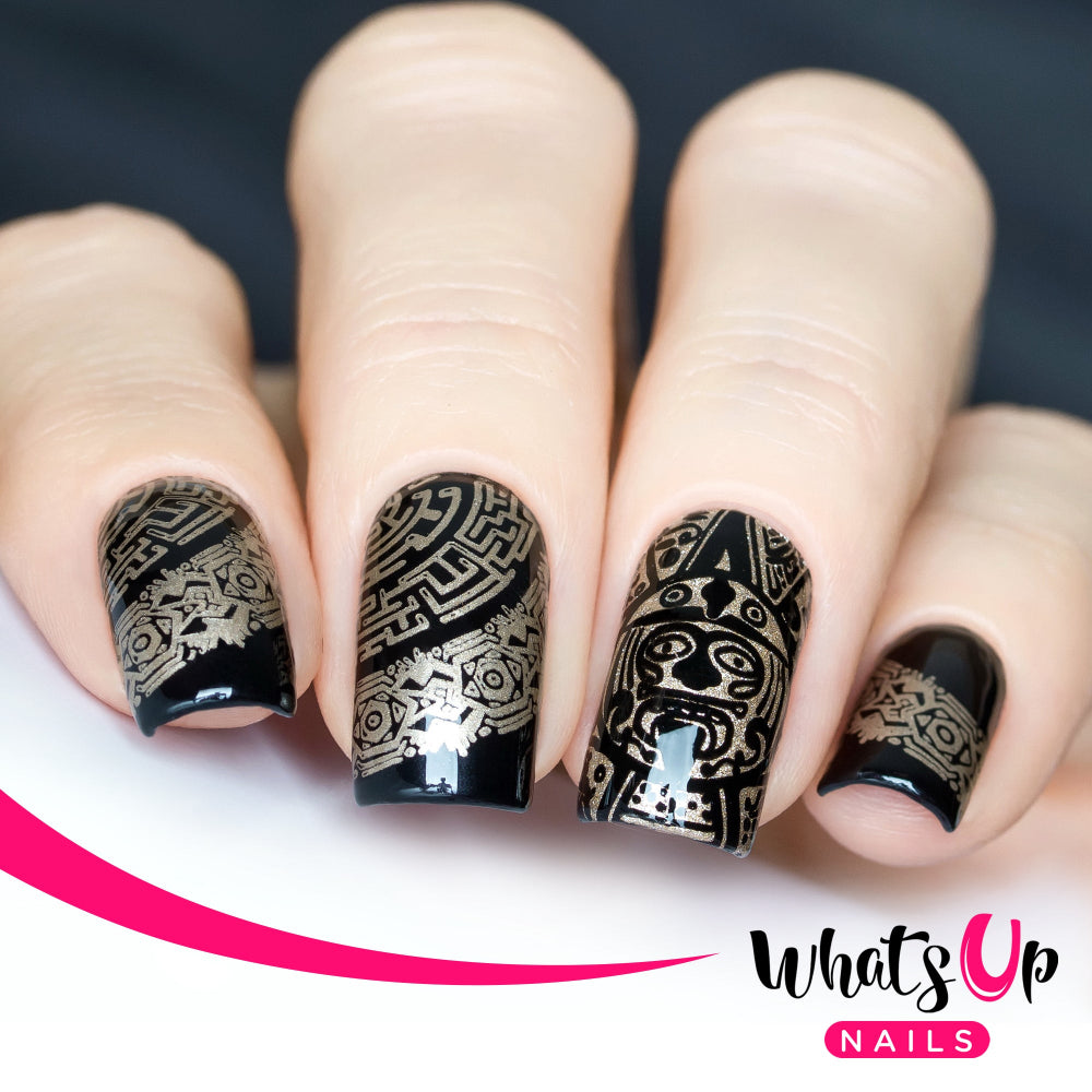 Aztec gold on black nail art