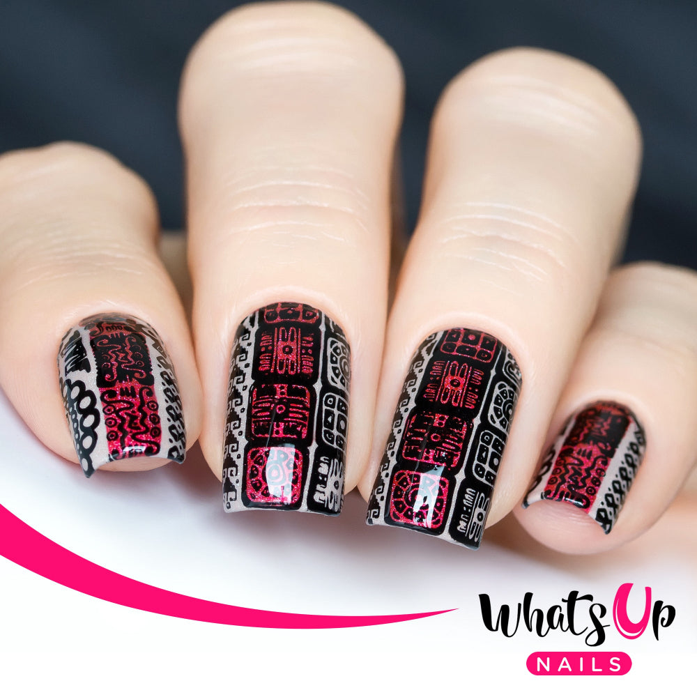 red and beige Aztec design nail art