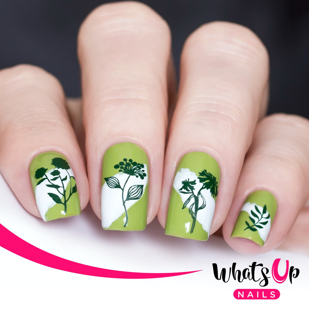 green and white minimal flower nail art