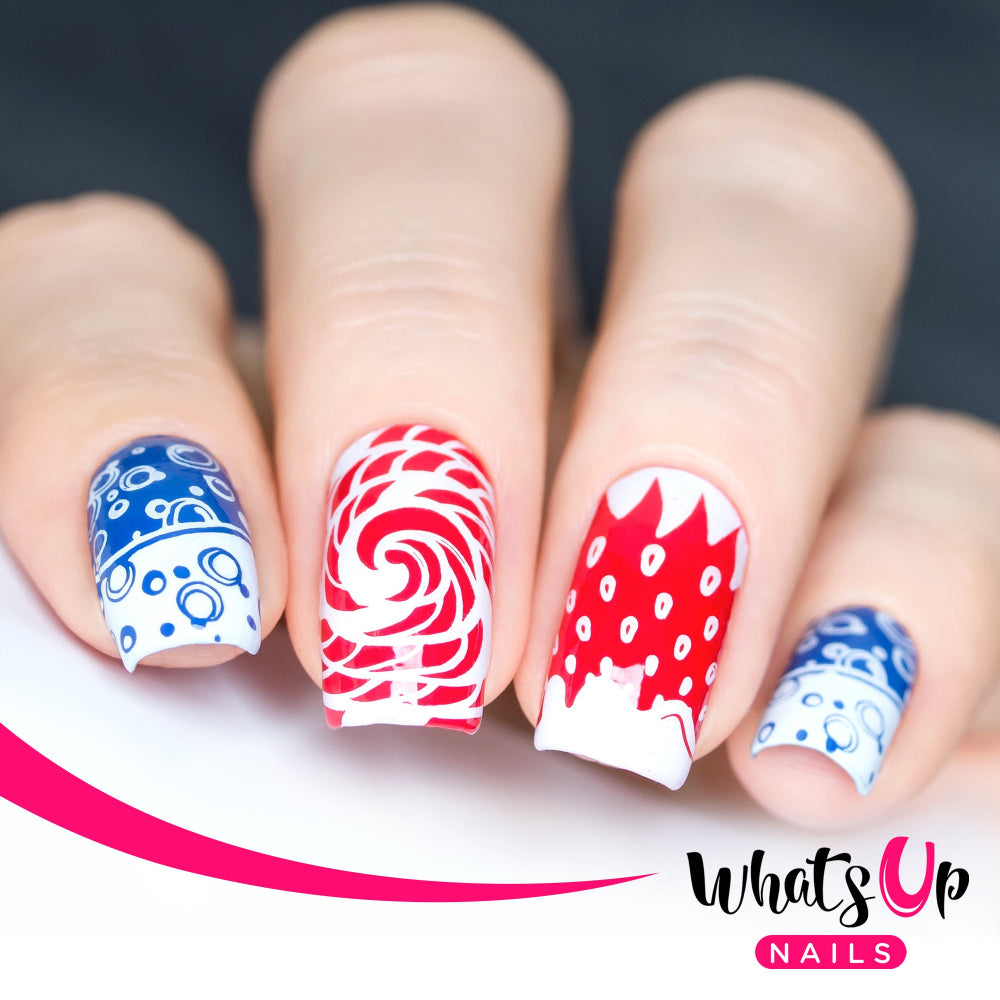 red blue and white nail art design