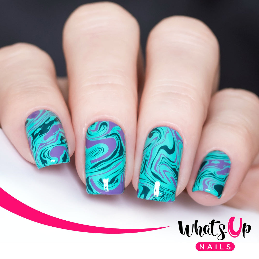 liquid nail art turquoise, green and purple