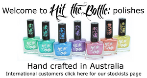 Handcrafted nail polish collection. Bright chrome colours. Link to stockists page