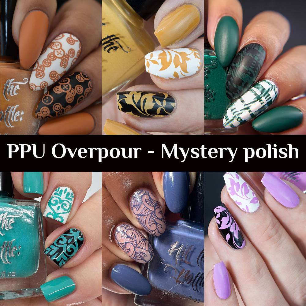Collage of various stamping polishes in an array of colours 