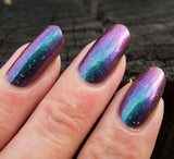 "Dazzling Display" multichrome nail polish from Hit the Bottle. Shifts from teal, to blue, to purple to copper.