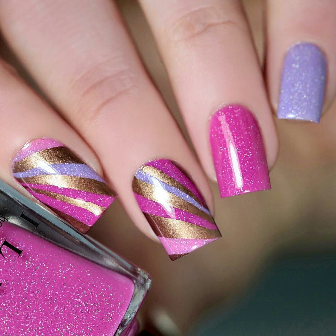 pink purple and brown nail art 