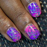 Vintage-grunge-stamping-plate-neon-pink-to-purple-gradient-silver-holo-stamping