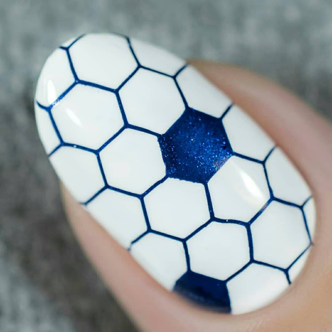 macro one nail stamping blue polish 