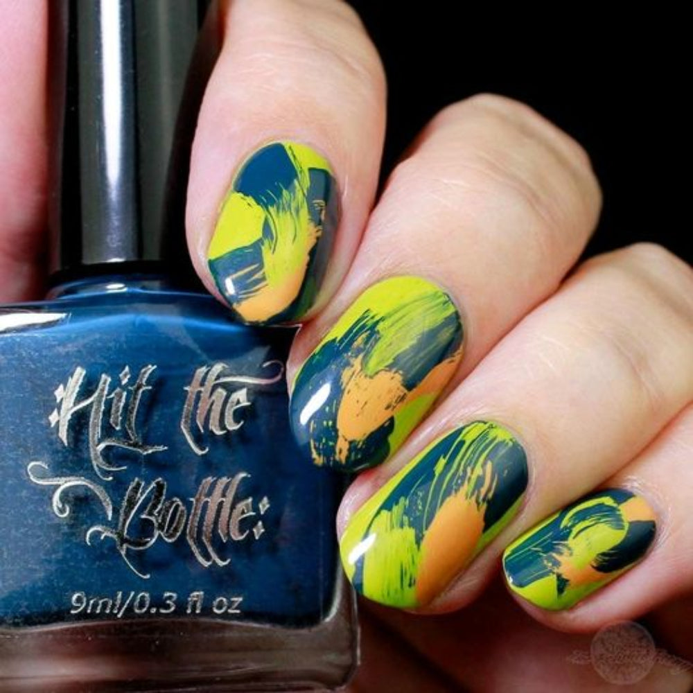 abstract nail art green and blue 