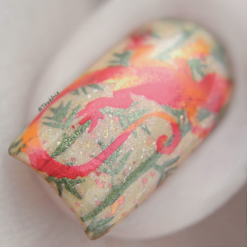 colourful lizard nail art 
