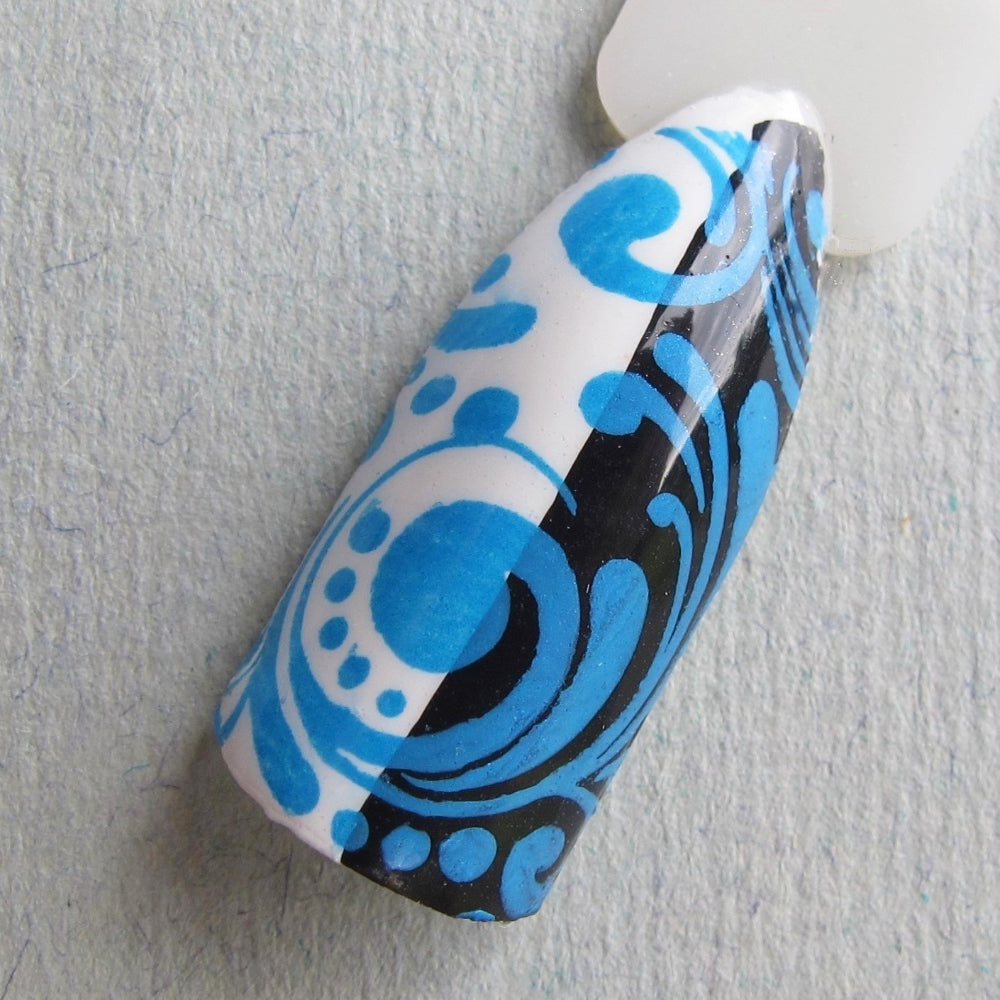 "Smurf Blood" stamping polish swatch stick 
