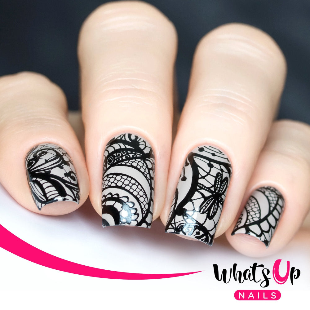 lace nail art black on grey 