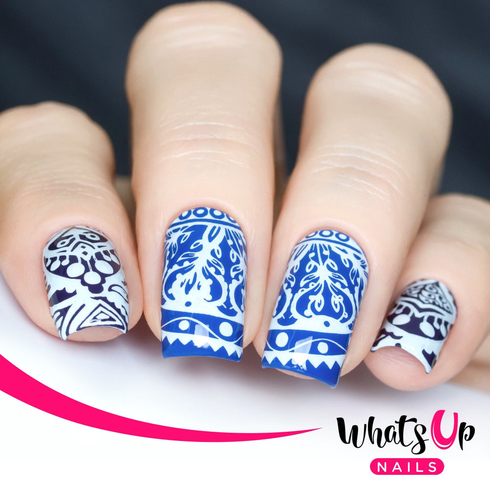 blue, white and black nail design 