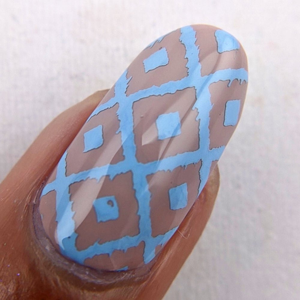 denim blue stamping over taupe 