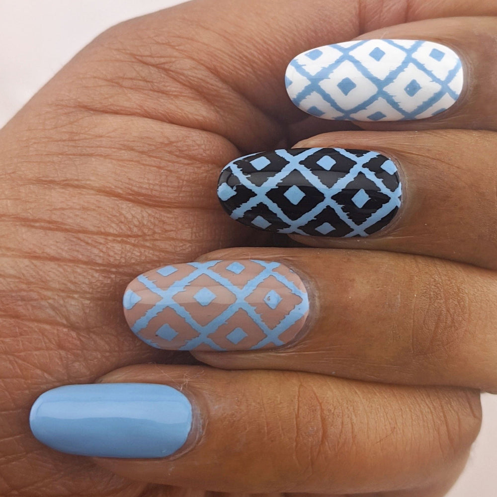 nail art blue denim stamping polish 