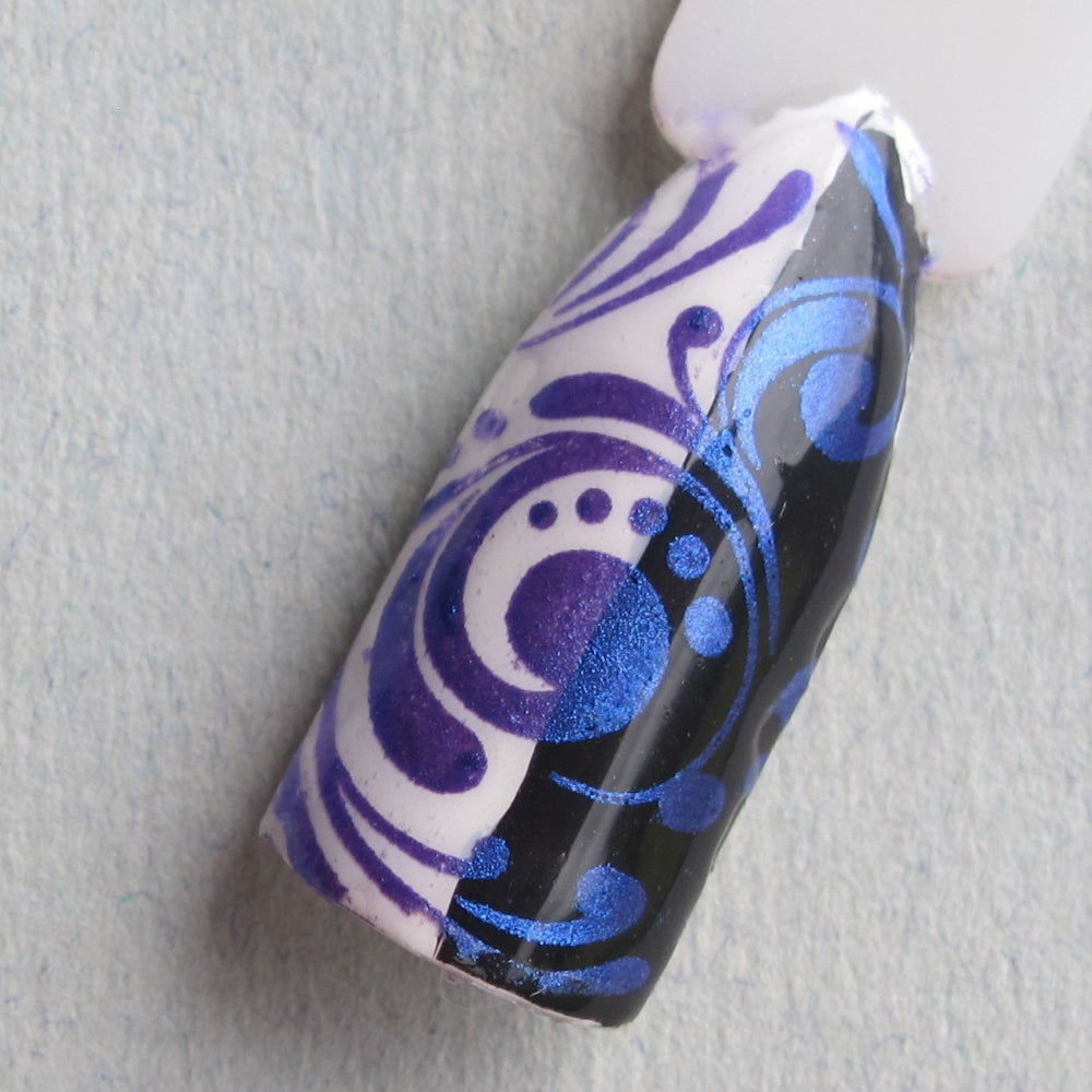 "Electric Indigo" stamping polish swatch stick 
